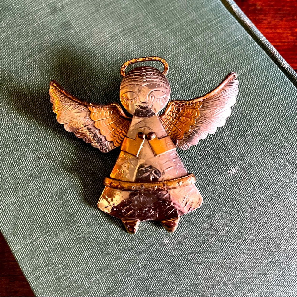 Unique Silver & Gold Metal Angel Pin Made in Mexico